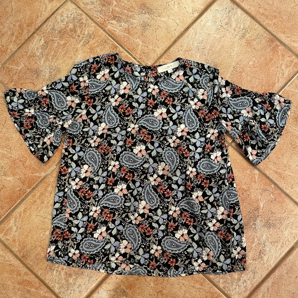 LOFT Navy Floral Paisley Blouse - Size XS